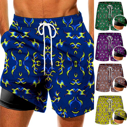

Men's Swim Trunks Swim Shorts Quick Dry Board Shorts Bathing Suit Compression Liner with Pockets Drawstring Swimming Surfing Beach Water Sports Printed Spring Summer