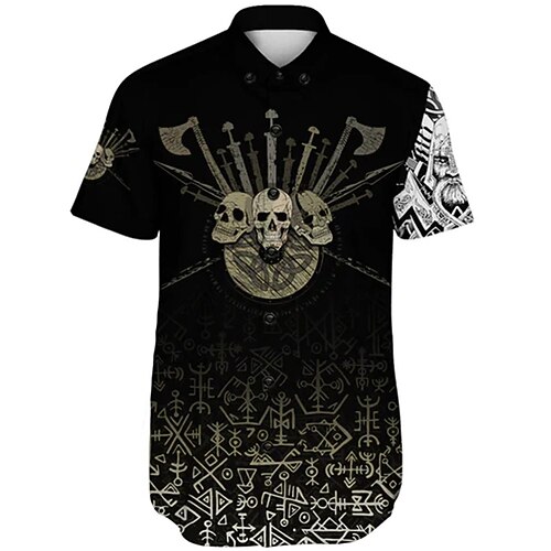 

Men's Shirt 3D Print Skull Geometry Turndown Street Casual Button-Down Print Short Sleeve Tops Designer Casual Fashion Breathable Black / Summer / Spring / Summer