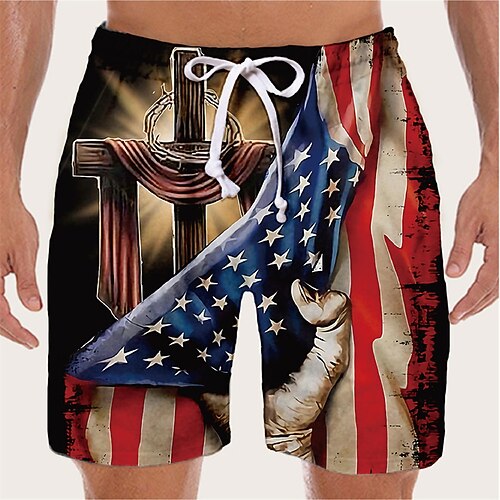 

Men's Designer Streetwear Shorts Beach Shorts 3D Print Drawstring Elastic Waist Short Pants Casual Daily Micro-elastic Graphic Patterned National Flag Breathable Soft Mid Waist Red S M L XL XXL
