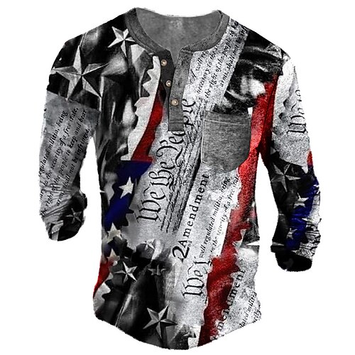 

Men's T shirt Tee Henley Shirt Tee Graphic Letter Star Henley Blue Red Brown Gray 3D Print Plus Size Outdoor Daily Long Sleeve Button-Down Print Clothing Apparel Basic Designer Casual Classic