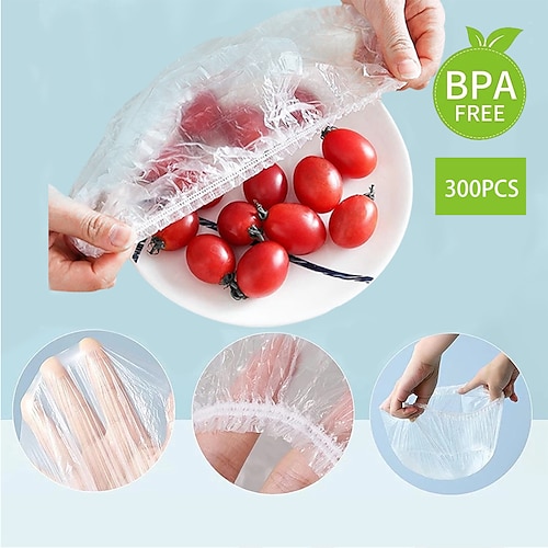 

300pcs Food Cover Plastic Wrap Elastic Food Lids For Fruit Bowls Cups Caps Storage Kitchen Fresh Keeping Saver Bag