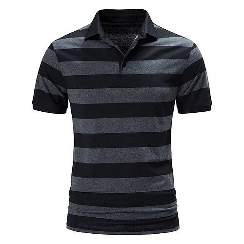 

Men's Collar Polo Shirt Shirt Striped Turndown Blue Light gray Dark Gray Outdoor Street Short Sleeve Button-Down Clothing Apparel Fashion Casual Breathable Comfortable / Summer / Spring / Summer