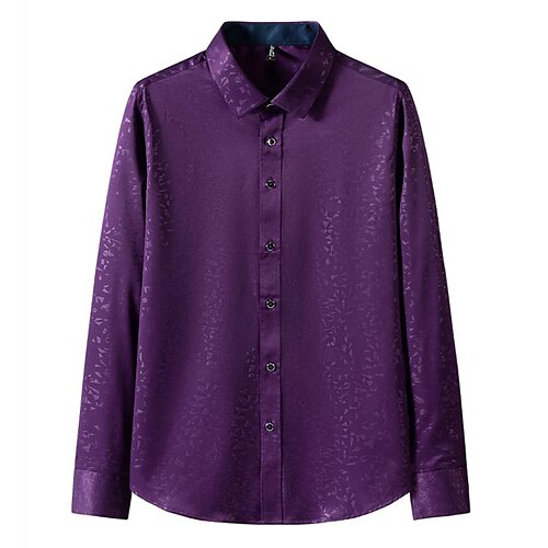 

Men's Shirt Solid Color Classic Collar Casual Work Embroidered Long Sleeve Tops Business White Black Purple