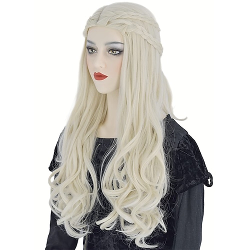 

Mother of Dragon Character Wig 29 Inch Ladies Long Curly Hair Blonde Braid Wig Halloween Costume Anime Wig