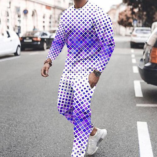 

Men's Tracksuit Hoodies Set Graphic Patterned Geometric 2 Piece Print Sports Outdoor Casual Sports 3D Print Sportswear Basic Essential Hoodies Sweatshirts Black And White Green White