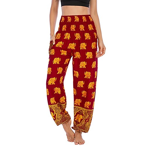 

Women's Hip-Hop Hippie Joggers Harem Pants Pocket High Cut Print Full Length Pants Casual Weekend Micro-elastic Animal Comfort High Waist Black Blue Wine Red One-Size / Boho