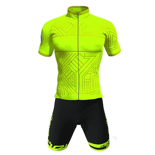 

21Grams Men's Cycling Jersey with Shorts Short Sleeve Mountain Bike MTB Road Bike Cycling Green Geometic Bike Clothing Suit 3D Pad Breathable Quick Dry Moisture Wicking Back Pocket Polyester Spandex