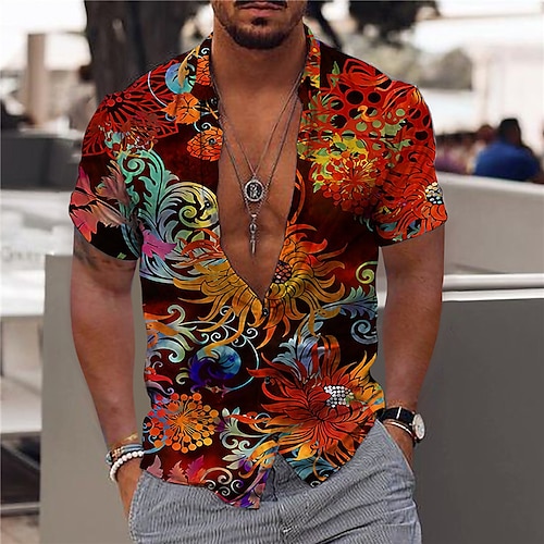 

Herren Hemd Grafik-Shirt Blumen Umlegekragen Grün Blau Rote Grau 3D-Druck Outdoor Strasse Kurze Ärmel Button-Down Bedruckt Bekleidung Modisch Designer Casual Atmungsaktiv / Sommer / Frühling / Sommer