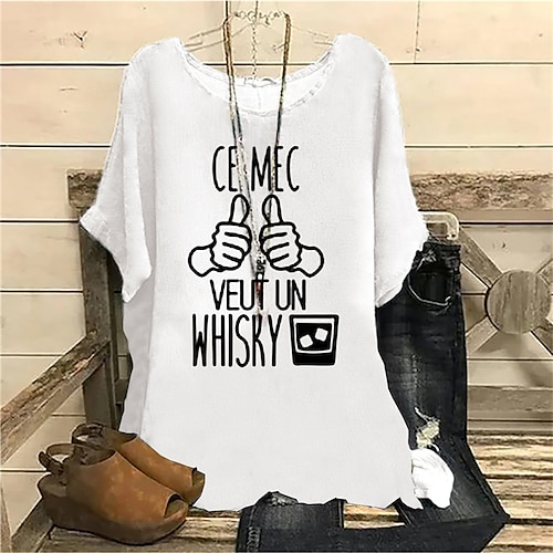 

Women's Plus Size Tops Blouse Shirt Letter Print Short Sleeve Crewneck Streetwear Daily Vacation Polyester Spring Summer White
