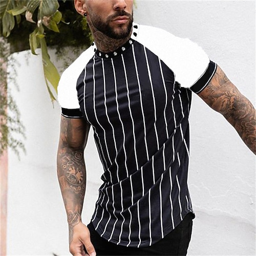 

Men's T shirt Tee Graphic Color Block Striped Crew Neck Black Street Sports Short Sleeve Patchwork Clothing Apparel Fashion Designer Casual Comfortable / Summer / Summer