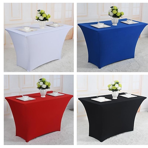 

Spandex Table Cover White 6 Ft 5 Ft 4Ft Stretch Black Tablecloth Rectangular Polyester for Patio Wedding, Banquet and Party
