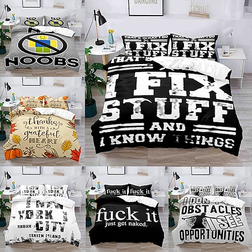 

Graphic Patterned Letter 3-Piece Duvet Cover Set Hotel Bedding Sets Comforter Cover, Include 1 Duvet Cover, 2 Pillowcases for Double/Queen/King(1 Pillowcase for Twin/Single)