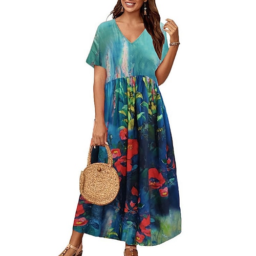 

Women's A Line Dress Midi Dress Green Short Sleeve Floral Print Spring Summer V Neck Casual Vacation Mature 2022 S M L XL XXL