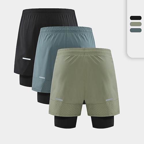 

Men's Running Shorts Compression Shorts Side Pockets 2 in 1 Shorts Athletic Athleisure Breathable Quick Dry Soft Fitness Gym Workout Running Sportswear Activewear Solid Colored Black Blue Army Green