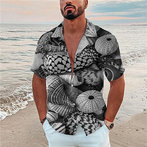 

Men's Shirt 3D Print Conch Turndown Street Casual Button-Down Print Short Sleeve Tops Designer Casual Fashion Breathable Black / Summer / Spring / Summer