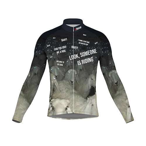 

21Grams Men's Cycling Jersey Long Sleeve Bike Top with 3 Rear Pockets Mountain Bike MTB Road Bike Cycling Breathable Quick Dry Moisture Wicking Reflective Strips Dark Grey Animal Polyester Spandex