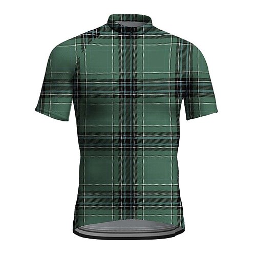 

21Grams Men's Cycling Jersey Short Sleeve Bike Top with 3 Rear Pockets Mountain Bike MTB Road Bike Cycling Breathable Quick Dry Moisture Wicking Reflective Strips Green Plaid Checkered Polyester