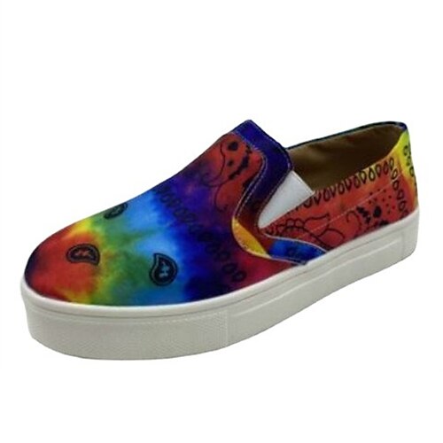 

large size women's casual shoes tie-dye hand-painted color round toe flat bottom slip-on loafers foreign sneakers 43
