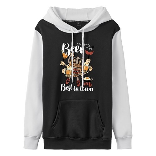 

Women's Pullover Hoodie Sweatshirt Text Oktoberfest Beer Beer Front Pocket Print Daily Sports Hot Stamping Active Streetwear Hoodies Sweatshirts Black And White White Black