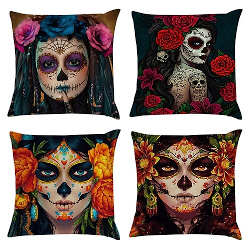 

Halloween Day of the Dead Skull Double Side Cushion Cover 1PC Soft Decorative Square Throw Pillow Cover Cushion Case Pillowcase for Bedroom Livingroom