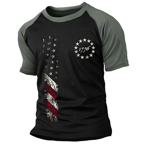 

Men's Unisex T shirt Tee 3D Print Color Block Graphic Prints National Flag Crew Neck Street Daily Patchwork Print Short Sleeve Tops Casual Classic Big and Tall Sports Black / Summer