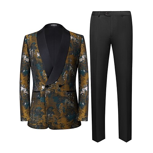 

Gold Men's Wedding Tuxedos 2 Piece Shawl Collar Fashion Tailored Fit Single Breasted Two-buttons 2022