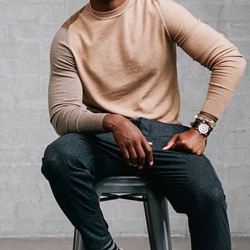 

Men's T shirt Tee Solid Color Crew Neck Street Casual Long Sleeve Tops Fashion Breathable Comfortable Big and Tall Khaki / Summer / Spring / Summer