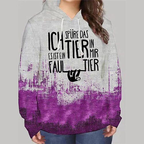 

Women's Plus Size Tops Hoodie Sweatshirt Color Gradient Letter Print Long Sleeve Hooded Streetwear Daily Vacation Polyester Fall Winter Purple