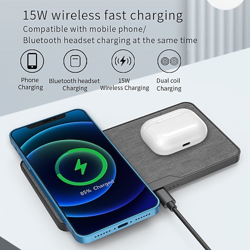 

2 in 1 15W Dual Charge Wireless Charger for iPhone 13 12 11 XS Max XR X 8 Airpods 3 Pro Dual Fast Charge Pad for Samsung S20 S10