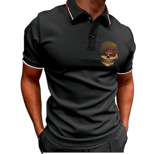 

Men's Collar Polo Shirt Golf Shirt Solid Color Skull Turndown A B Outdoor Casual Short Sleeve Button-Down Clothing Apparel Casual Slim Fit / Summer / Summer / Work