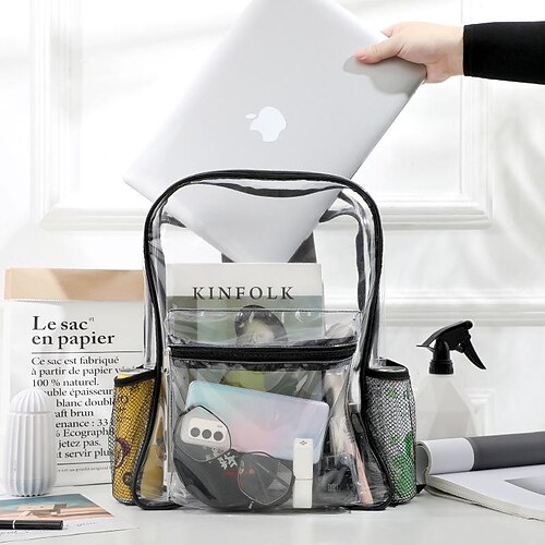 

Men's Kid's School Bag Bookbag Clear Backpacks Nylon Solid Color Waterproof Breathable Zipper School PVC Transparent Backpack Black PVC Transparent Backpack Grey PVC transparent backpack rose red PVC