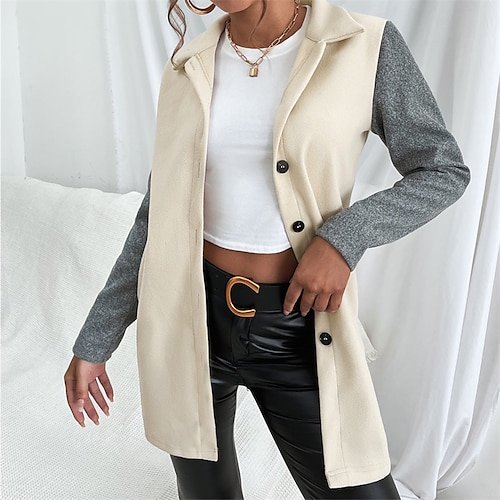 

Women's Coat Long Stylish Pocket Coat Apricot Casual Street Fall Single Breasted Turndown Regular Fit S M L XL / Winter