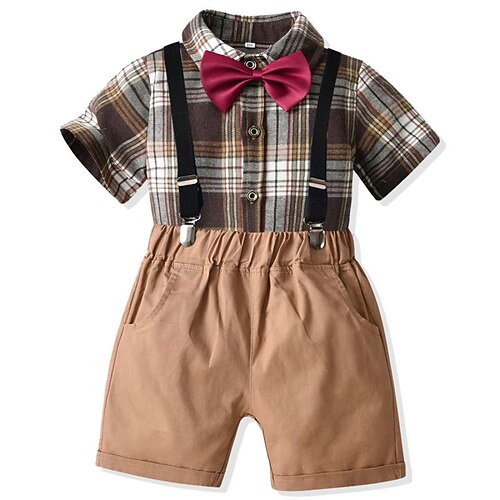 

Kids Boys T-shirt Shorts Clothing Set 2 Pieces Short Sleeve Khaki Plaid School Casual Daily 2-6 Years