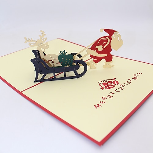 

1pcs Christmas Reindeer Santa Claus Card 3D Pop-Up Cards Congratulations Cards for Gift Decoration Party 3D with Envelope 127.9 inch Paper