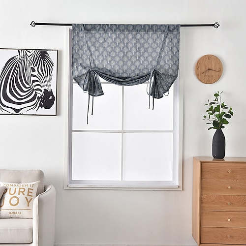 

1 Panel Tie Up Semi Blackout Curtain Adjustable Tie Up Curtain Valance Rod Pocket for Kitchen Windows