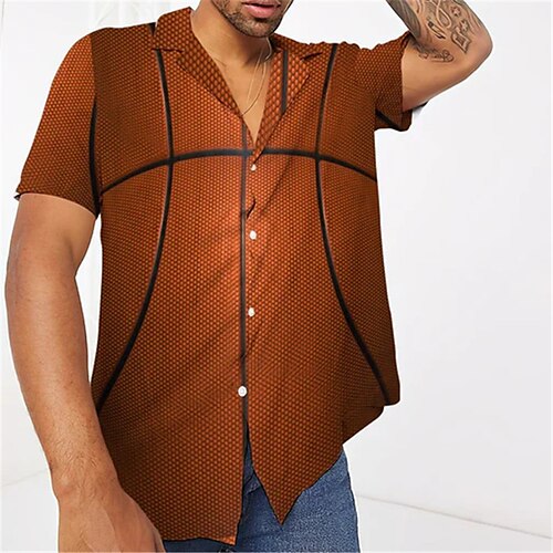 

Men's Shirt 3D Print Basketball Turndown Street Casual Button-Down Print Short Sleeve Tops Designer Casual Fashion Breathable Brown / Summer / Spring / Summer