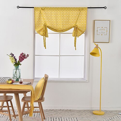 

1 Panel Tie Up Semi Blackout Curtain Adjustable Tie Up Curtain Valance Rod Pocket for Kitchen Windows