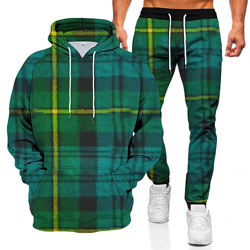 

Men's Tracksuit Hoodies Set Graphic Patterned Color Block 2 Piece Print Sports Outdoor Casual Sports 3D Print Sportswear Basic Essential Hoodies Sweatshirts Black Blue Brown