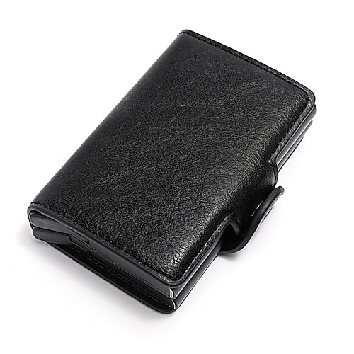 

Business Card Holder Case Metal PU Leather Name Card Holder Pocket with Magnetic Shut Single Compartment for Women Men