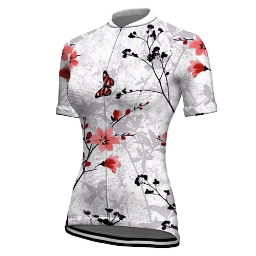 

21Grams Women's Cycling Jersey Short Sleeve Bike Jacket Tracksuit Jersey with 3 Rear Pockets Mountain Bike MTB Road Bike Cycling Breathable Quick Dry Reflective Strips GrayWhite Graphic Patterned
