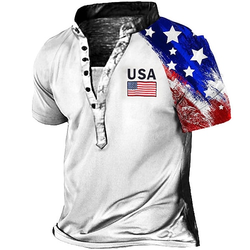 

Men's T shirt Tee Henley Shirt Tee Graphic National Flag Henley Green Blue Brown Gray White 3D Print Plus Size Outdoor Daily Short Sleeve Patchwork Button-Down Clothing Apparel Basic Designer Classic