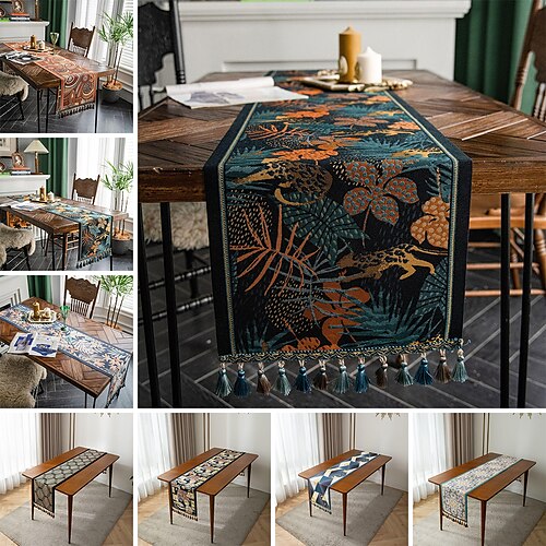 

Table Runner Cotton Line Farmhouse Style Table Decor Cover for Wedding Party Tea Party Festival Khaki