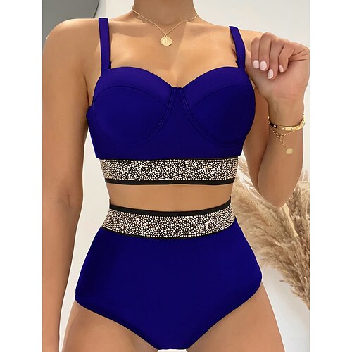 

Women's Swimwear Bikini 2 Piece Normal Swimsuit Backless Push Up High Waisted Polka Dot Royal Blue Strap Bathing Suits New Vacation Sexy / Modern