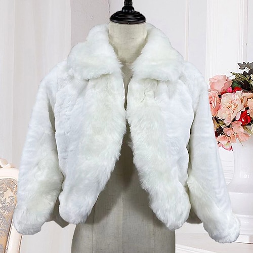 

Shawl & Wrap Faux Fur Wraps Shawls Women's Wrap Bolero Pure Luxurious Long Sleeve Faux Fur Wedding Wraps With Pure Color For Party Fall & Winter