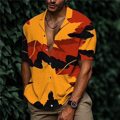 

Men's Shirt Graphic Shirt Color Block Turndown Yellow 3D Print Outdoor Street Short Sleeve Button-Down Print Clothing Apparel Fashion Designer Casual Breathable / Summer / Spring / Summer
