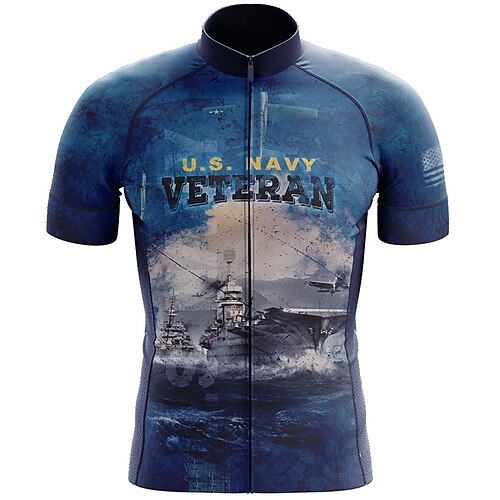 

Men's Cycling Jersey with Shorts Short Sleeve Mountain Bike MTB Road Bike Cycling Navy Blue Champagne Bike Shorts Jersey Reflective Strips Back Pocket Sports Fish Pirate Clothing Apparel / Athleisure