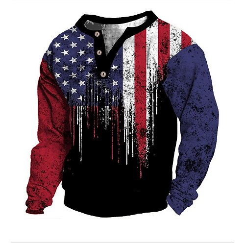 

Men's Sweatshirt Pullover Button Up Hoodie Black V Neck Graphic American Flag Print Daily Holiday Going out 3D Print Streetwear Casual Fall & Winter Clothing Apparel Hoodies Sweatshirts Long Sleeve