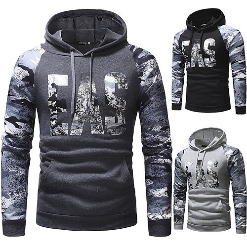 

Men's Pullover Hoodie Sweatshirt Graphic Patterned Camouflage Color Block Patchwork Print Daily Sports Streetwear 3D Print Casual Big and Tall Hoodies Sweatshirts Black Light gray Dark Gray