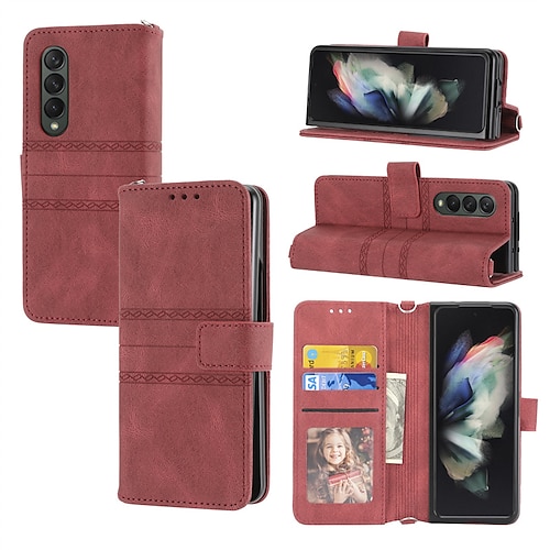 

telefon Etui Til Samsung Galaxy Lommebok-kortveske Z Fold 4 Z Fold 2 Z Fold 3 Bærbar Lommebok Spor for kortholder Linjer / bølger Ensfarget Geometrisk mønster Plast PU lær