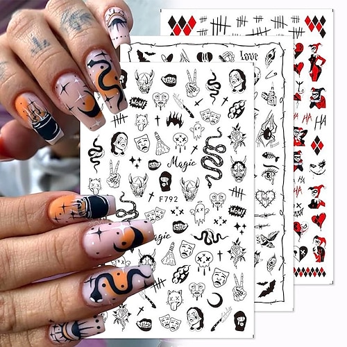 

5 pcs 3D Halloween Theme Nail Foil Stickers Red Hand Scar Lips Snake Adhesive Decals Transfer Sliders Nail Design Manicures Tips